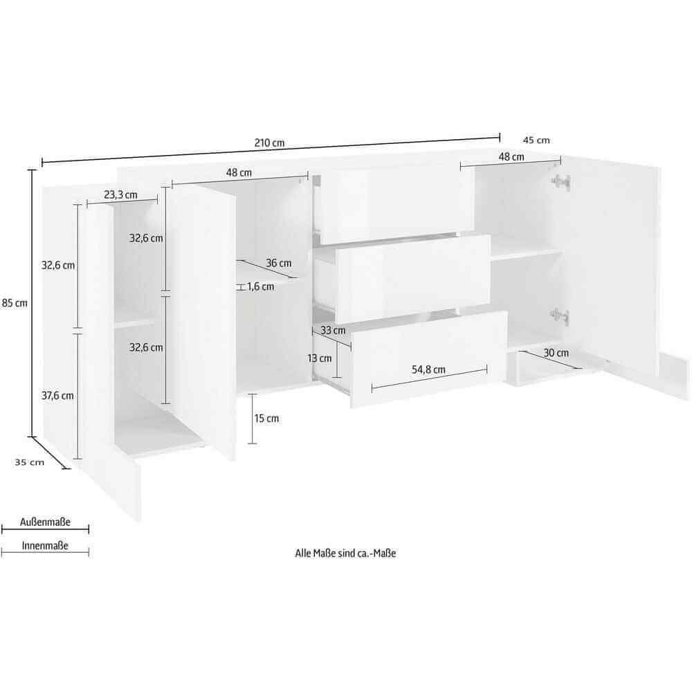 Madia 4 ante 3 cassetti per Soggiorno Moderna 210×35/45x85cm – APEX