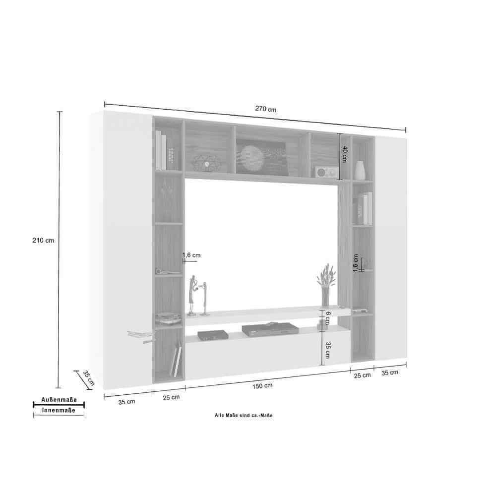 Parete Attrezzata Moderna per Soggiorno 270X35X210cm – CHRONOS