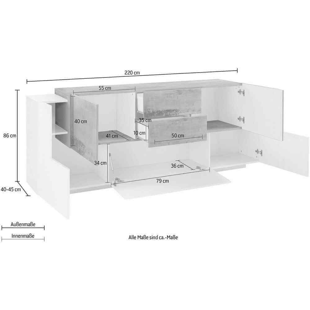 Madia 7 ante 2 cassetti per Soggiorno Moderna 220×40/45x86cm – ZENITH