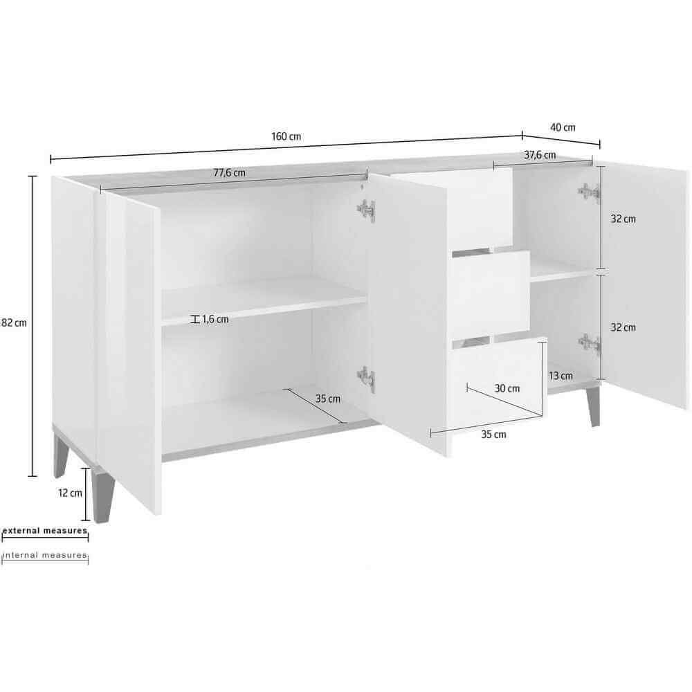 Madia 3 ante 3 cassetti per Soggiorno Moderna 160x40x82cm – ARTEMIS