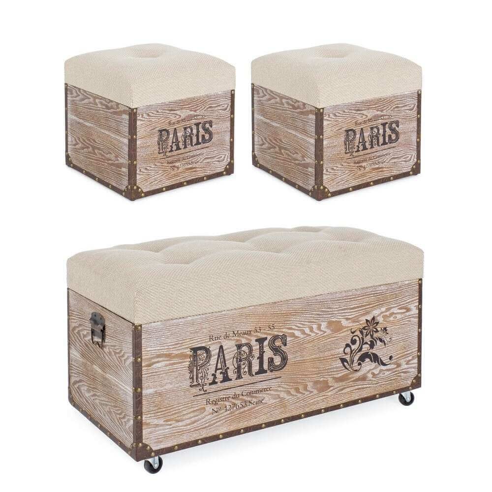 Set 3 Pouf Paris Corda – BROWN