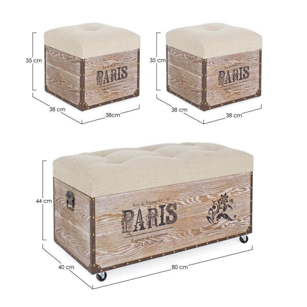 Set 3 Pouf Paris Corda – BROWN