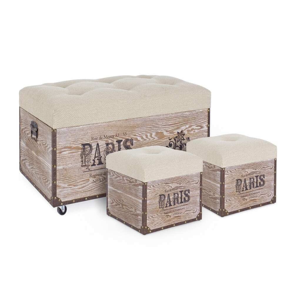 Set 3 Pouf Paris Corda – BROWN