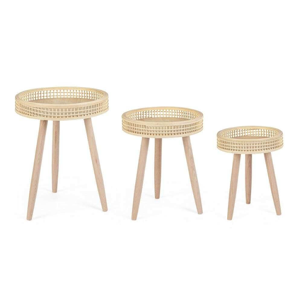 Set di 3 tavolino rotondo naturale (2 pezzi) – NAOMI