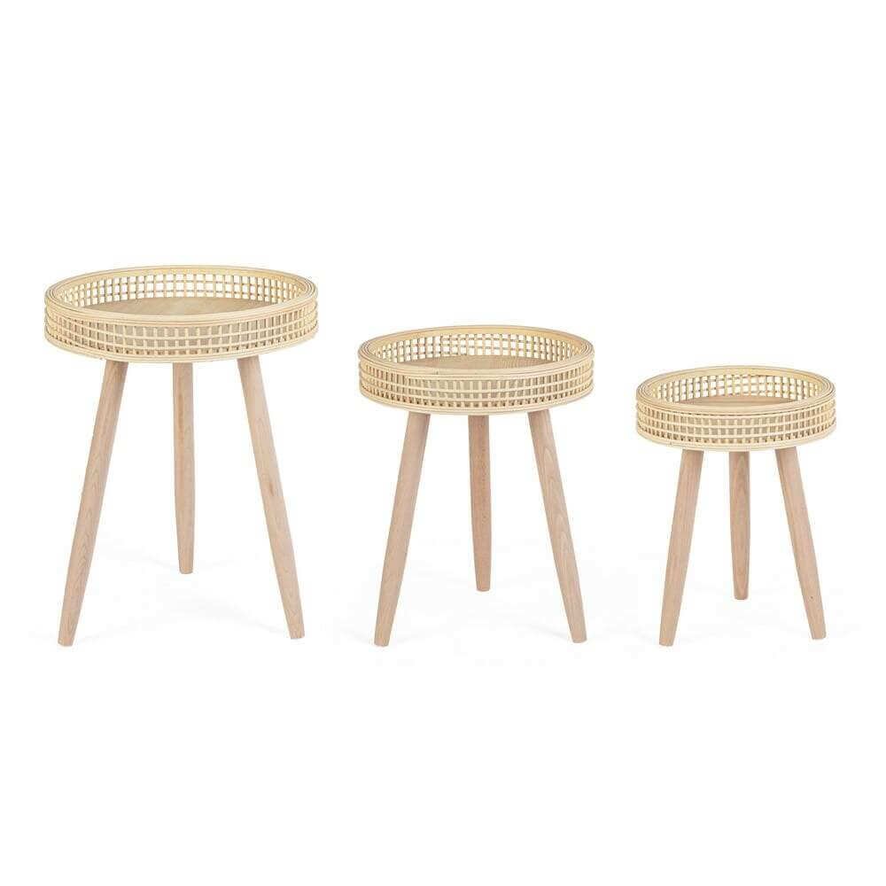 Set di 3 tavolino rotondo naturale (2 pezzi) – NAOMI