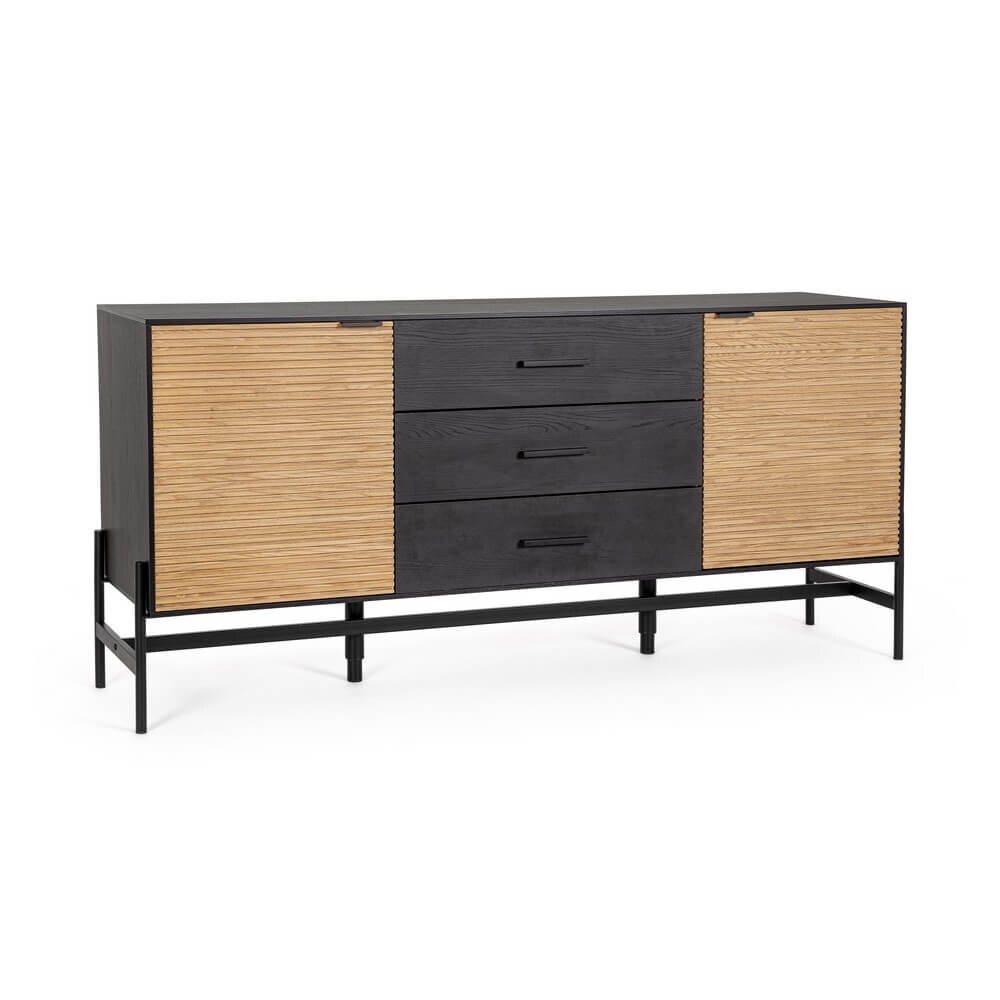 Credenza 2 ante 3 cassetti nera Naturale – ALESSIA