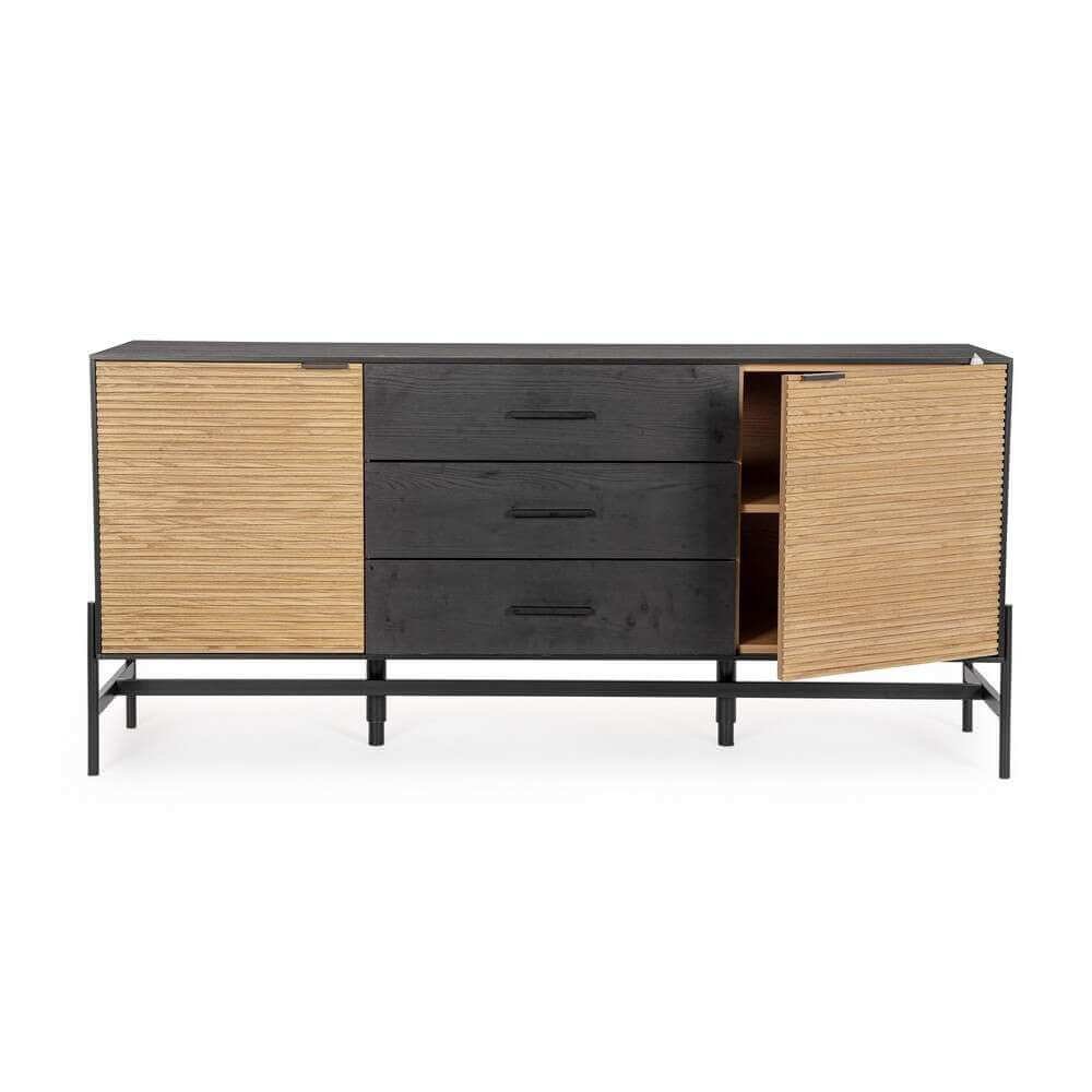 Credenza 2 ante 3 cassetti nera Naturale – ALESSIA