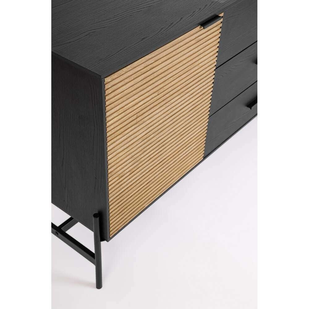 Credenza 2 ante 3 cassetti nera Naturale – ALESSIA