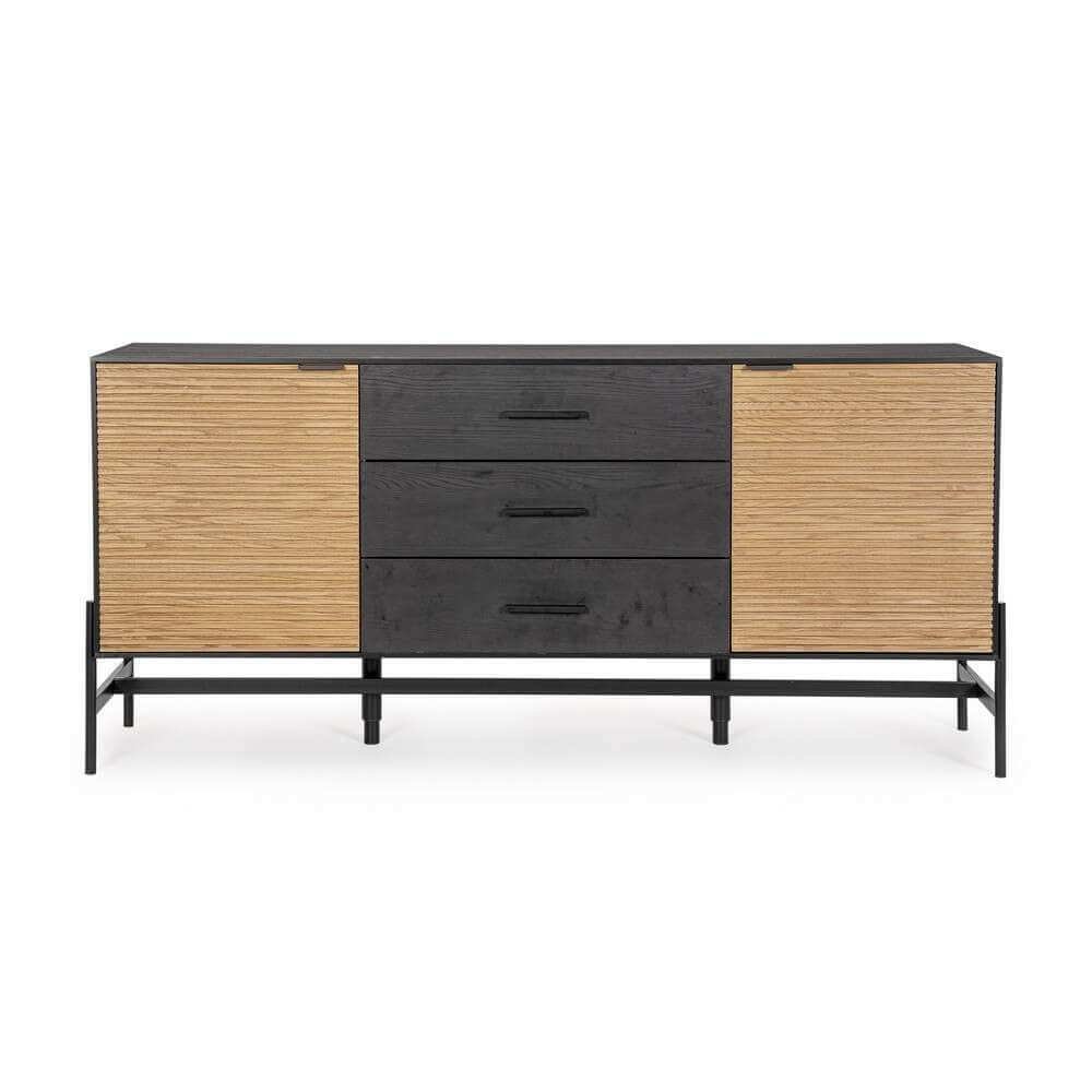 Credenza 2 ante 3 cassetti nera Naturale – ALESSIA