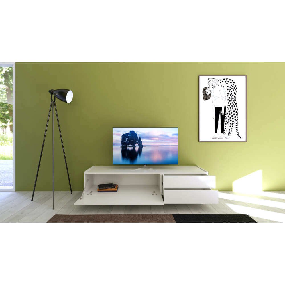 Porta TV 1 ribalta 2 cassetti 160x42x40 cm – SOLARIA